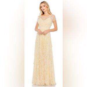 NWT MacDuggal 70274 Plunging Back Floral Sequin Dress Buttercup Yellow 16 $598